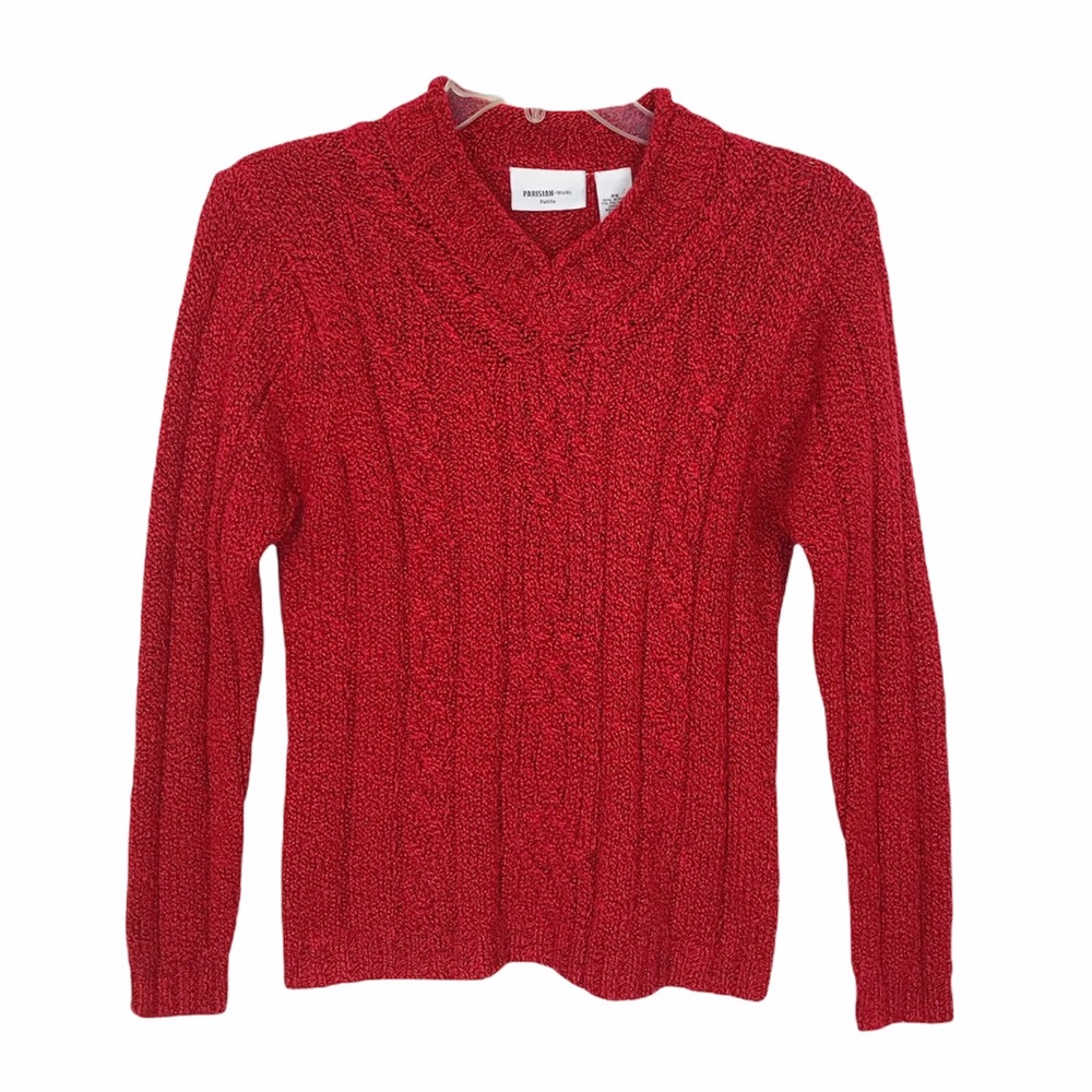 Parisian Works Petite Cable Knit Sweater Red PS